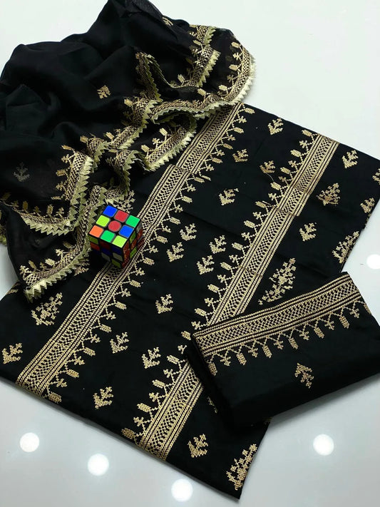 3 Pcs Women's Unstitched Embroidered Suit