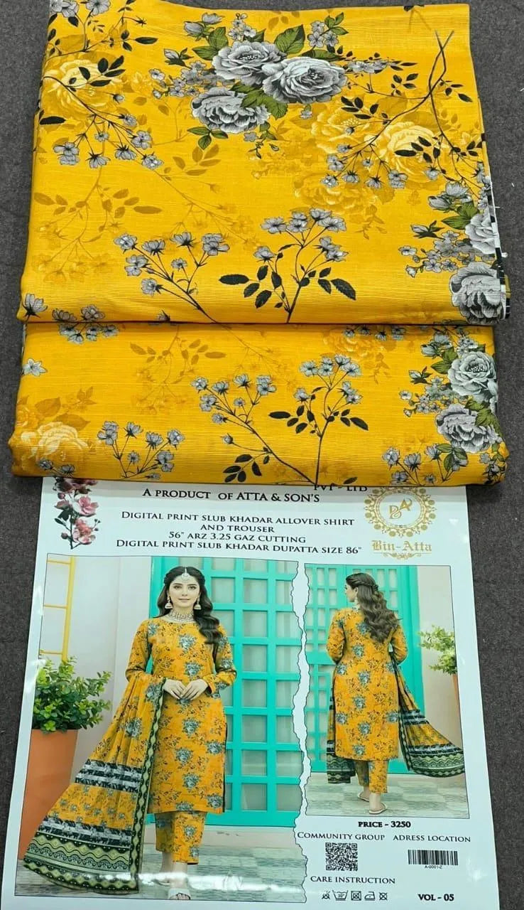 3 Pcs Women's Unstitched Printed Suit