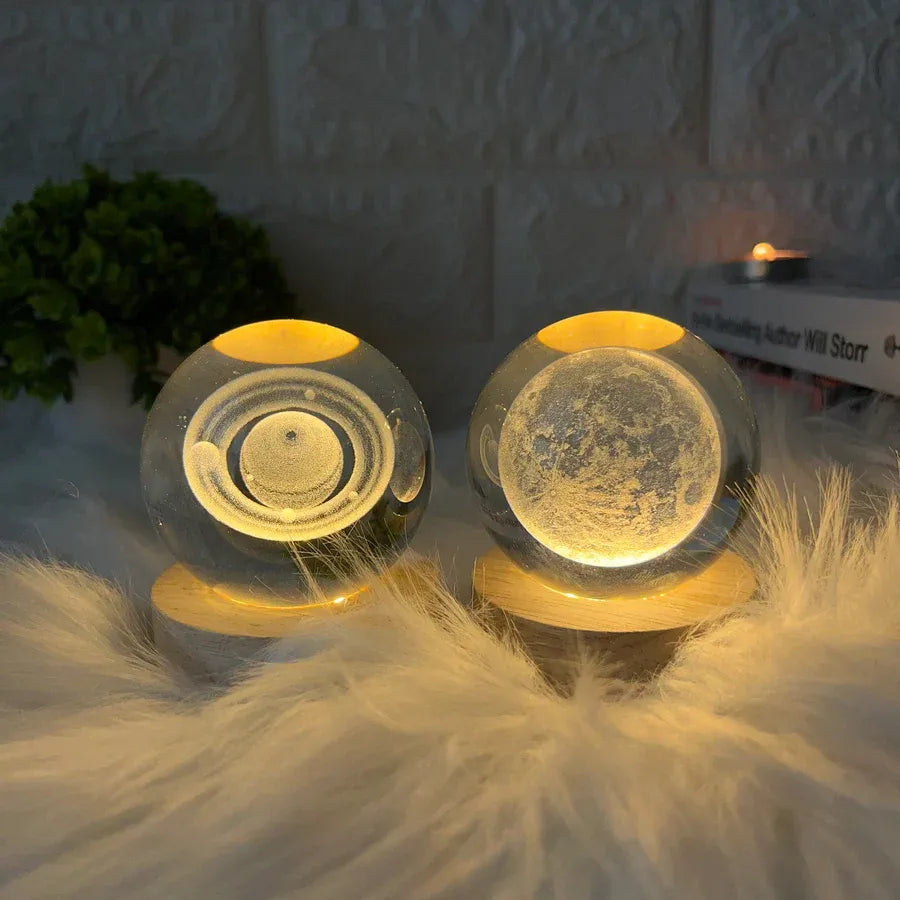 LED Galaxy Crystal Ball Lamp | 3D Planet Moon Night Light | Bedroom & Party Home Decor | Kids Birthday Gift (Random Design)