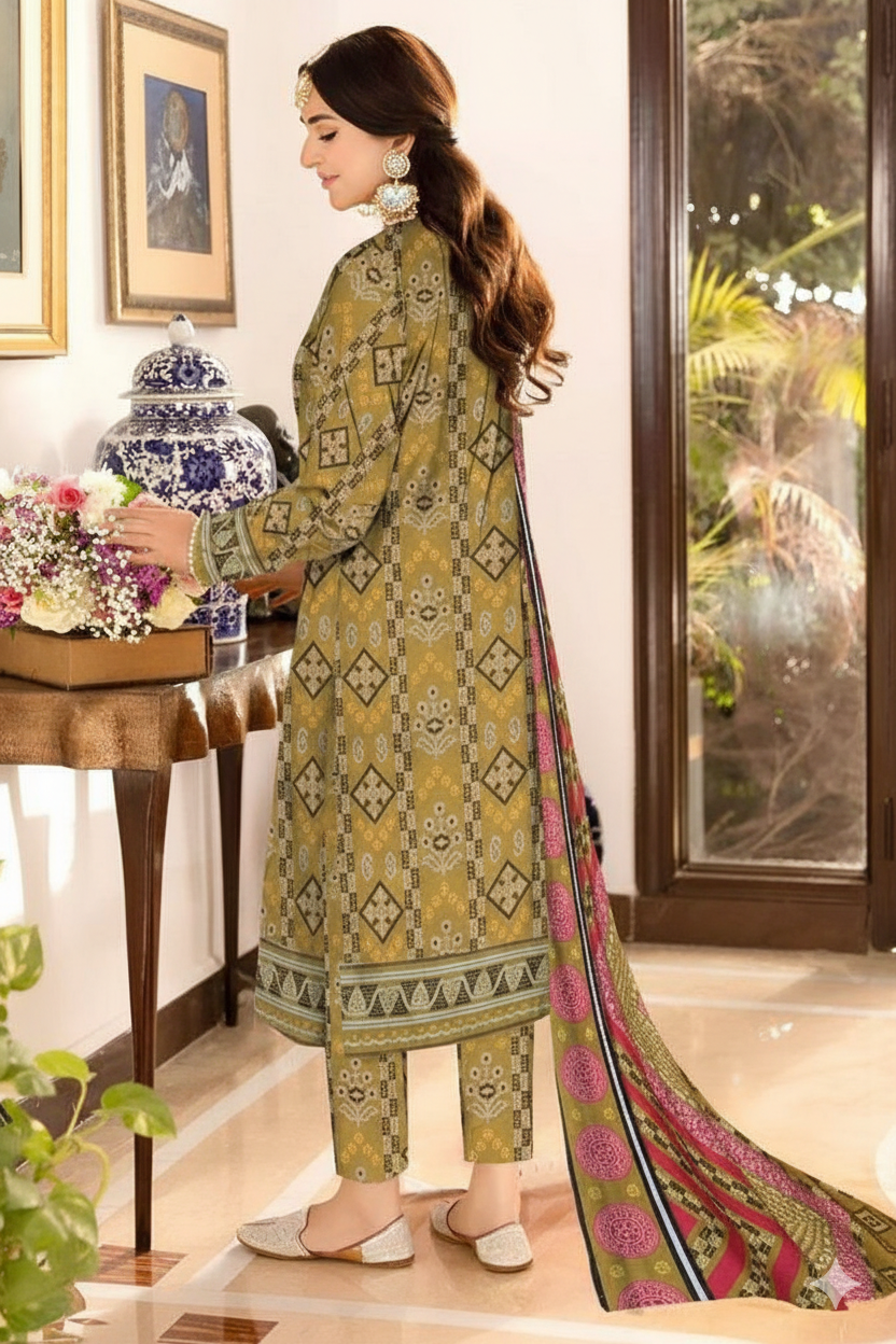 3 Pcs Women's Unstitched Khaddar Printed Suit