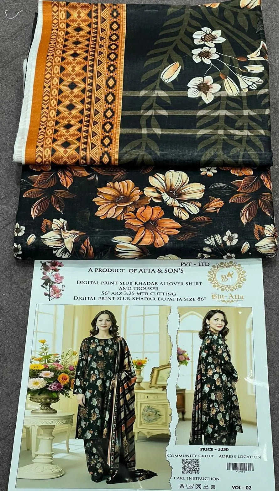 3 Pcs Women's Unstitched Printed Suit