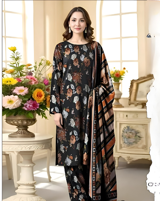 3 Pcs Women's Unstitched Printed Suit