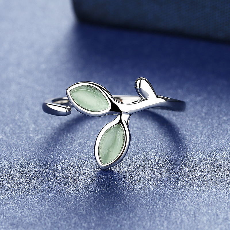 Valentine's Day Bud Green Leaf Open Ring Single Ring Japanese and Korean-style Small Fresh Mori Ring Super Fairy Cross-border Jewelry