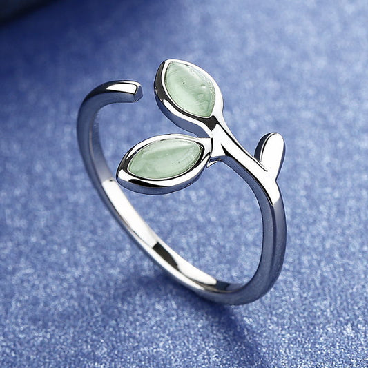 Valentine's Day Bud Green Leaf Open Ring Single Ring Japanese and Korean-style Small Fresh Mori Ring Super Fairy Cross-border Jewelry
